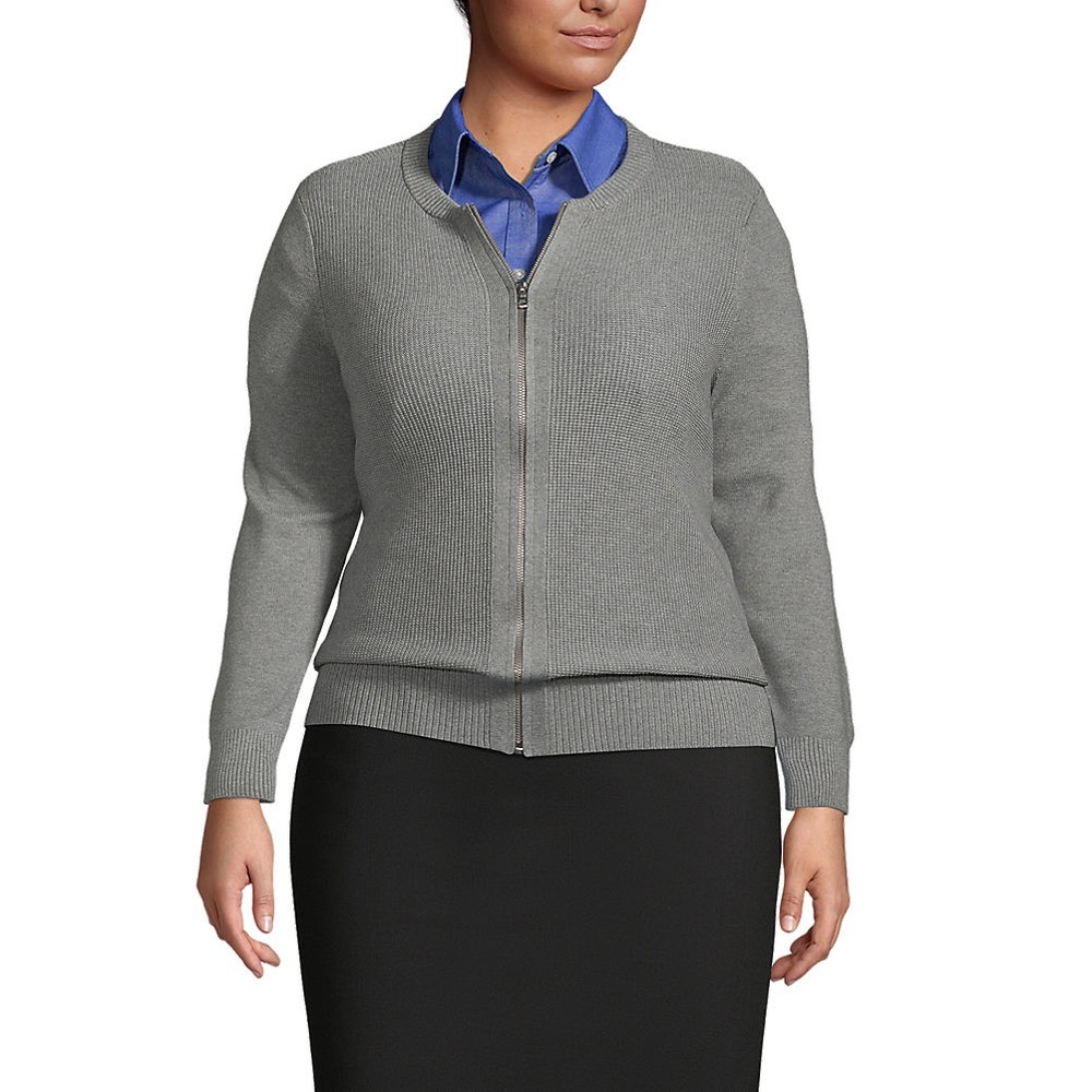 Lands' End Women's Cotton Modal Zip-Front Cardigan Sweater (EUC)